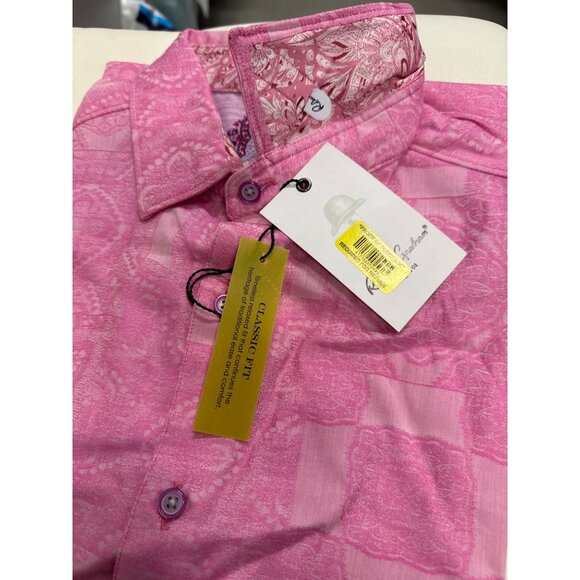 Robert Graham Mens Ulrich Foulard Jaquard Woven Short Sleeve Shirt Small Pink - Picture 4 of 4